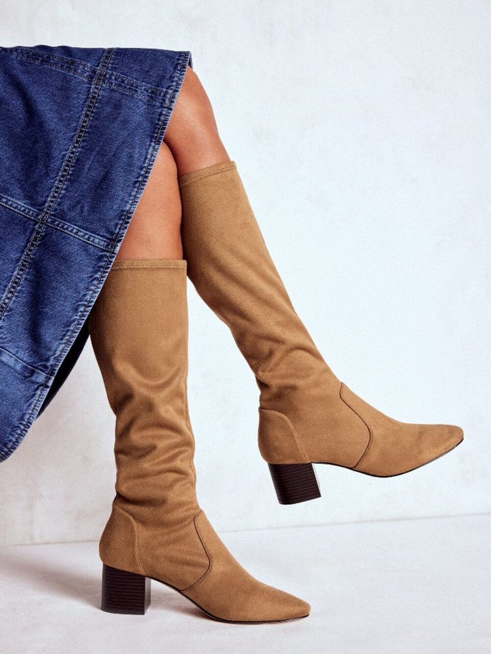 BNIB: Boden Stretchy Faux Suede Boots Nude Size EU 40/10-10.5 US